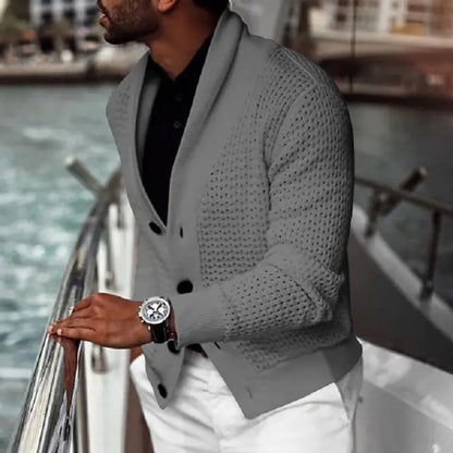 Cárdigan de color sólido con solapa y manga larga para hombre